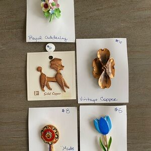 Floral and Copper Brooch Set of 5pcs Elegant vintage brooch set
